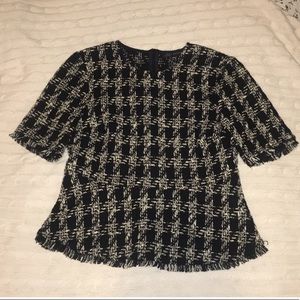 Zara Houndstooth Tweed Peplum Top